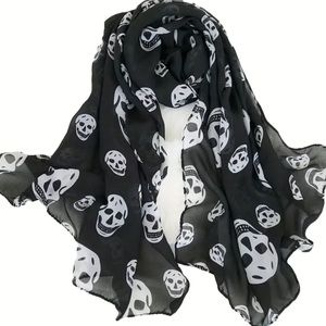 Sheer Black & White Skull Print Scarf (Brand New!) ✨